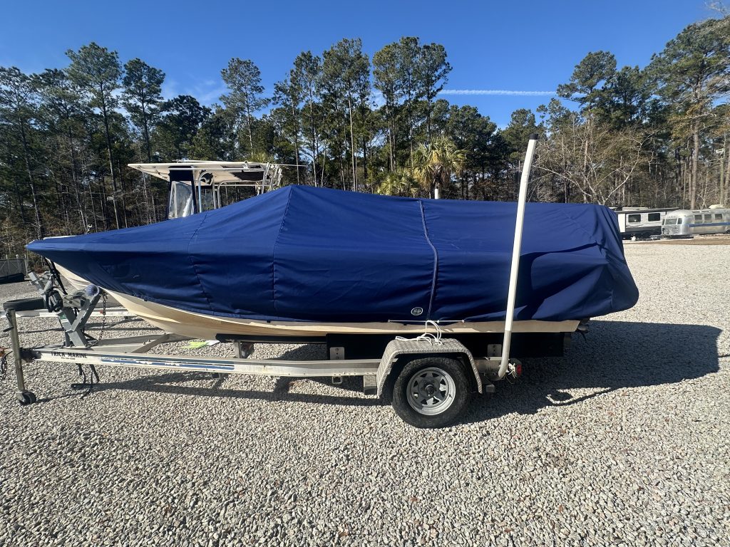 Center Console Boat Cover in Sunbrella Marine Blue