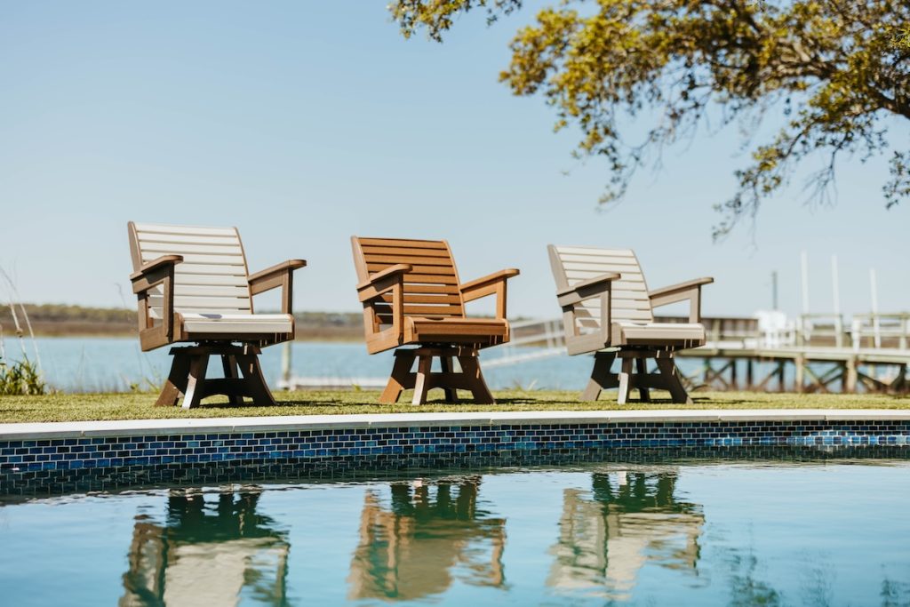 LaPorte poly lumber furniture in coastal outdoor setting.