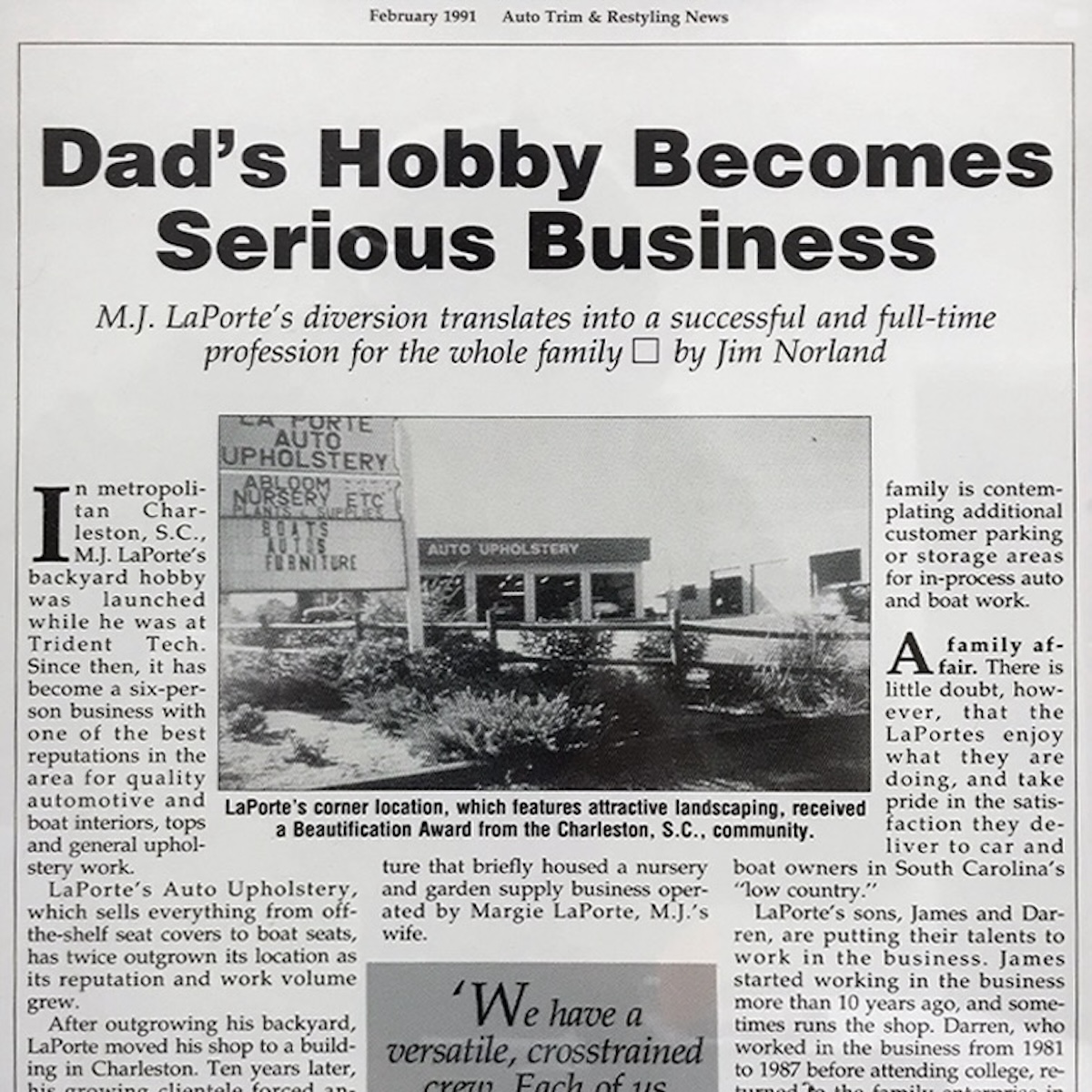 1991 Newspaper article on the history of LaPorte
